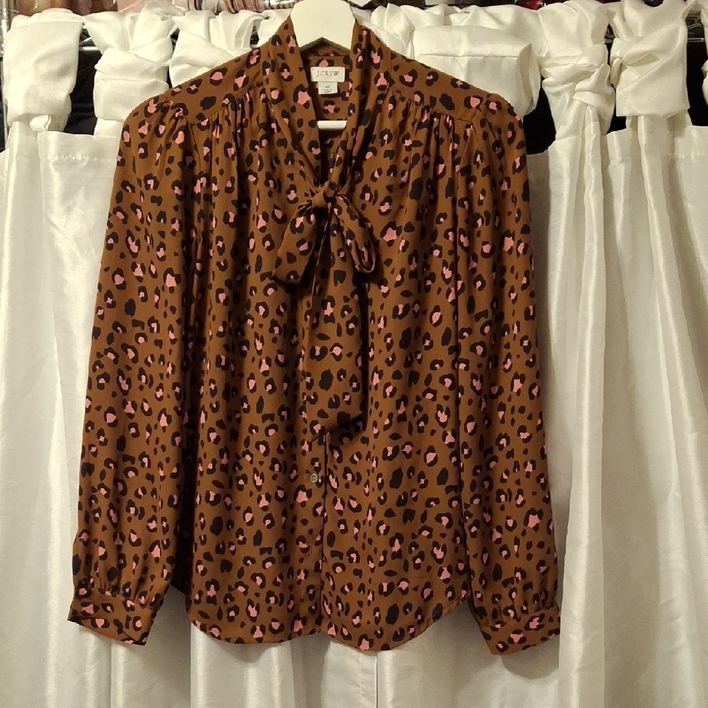J. Crew Factory Brown and Pink Leopard Blouse XS